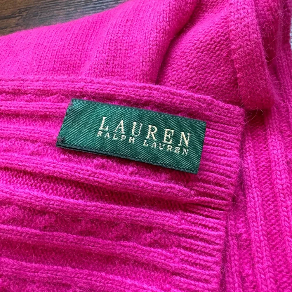 Lauren Ralph Lauren Pink Cable Knit Button Wrap Scarf Rabbit Hair Blend